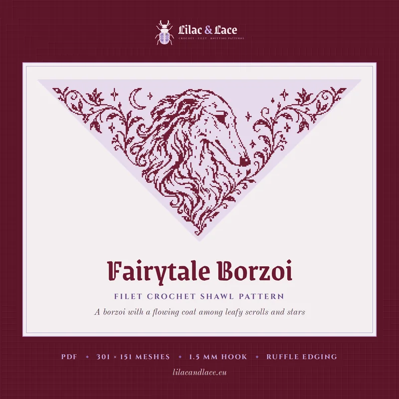 Fairytale Borzoi filet crochet shawl chart