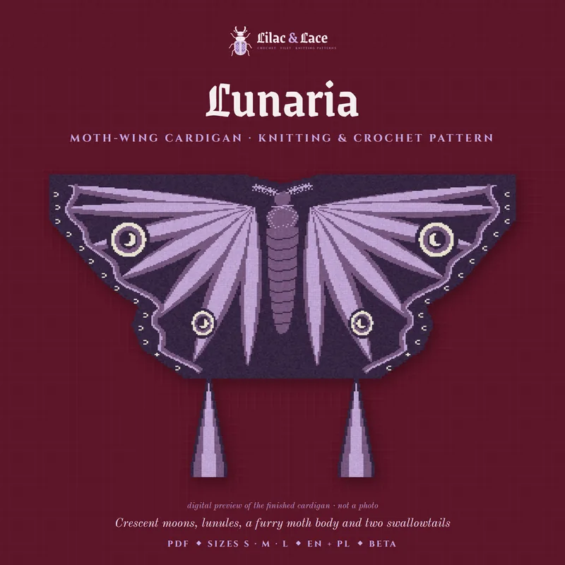Lunaria: digital preview of the finished cardigan (not a photo)